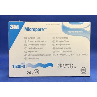 TAPE PAPER MICROPORE 1/2X10 RL 24/BX